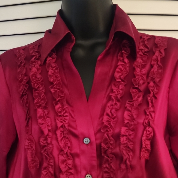 Express Deep Red Ruffled Blouse - Picture 2 of 5
